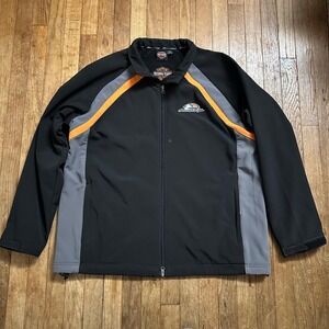 Harley Davidson Eagle‎ Soft Shell Jacket 2XL Black Orange Gray Biker Coat